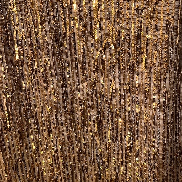 Carla Conti | Sequin gold/copper fringe mesh overlay mini dress Women’s size S - Picture 7 of 11